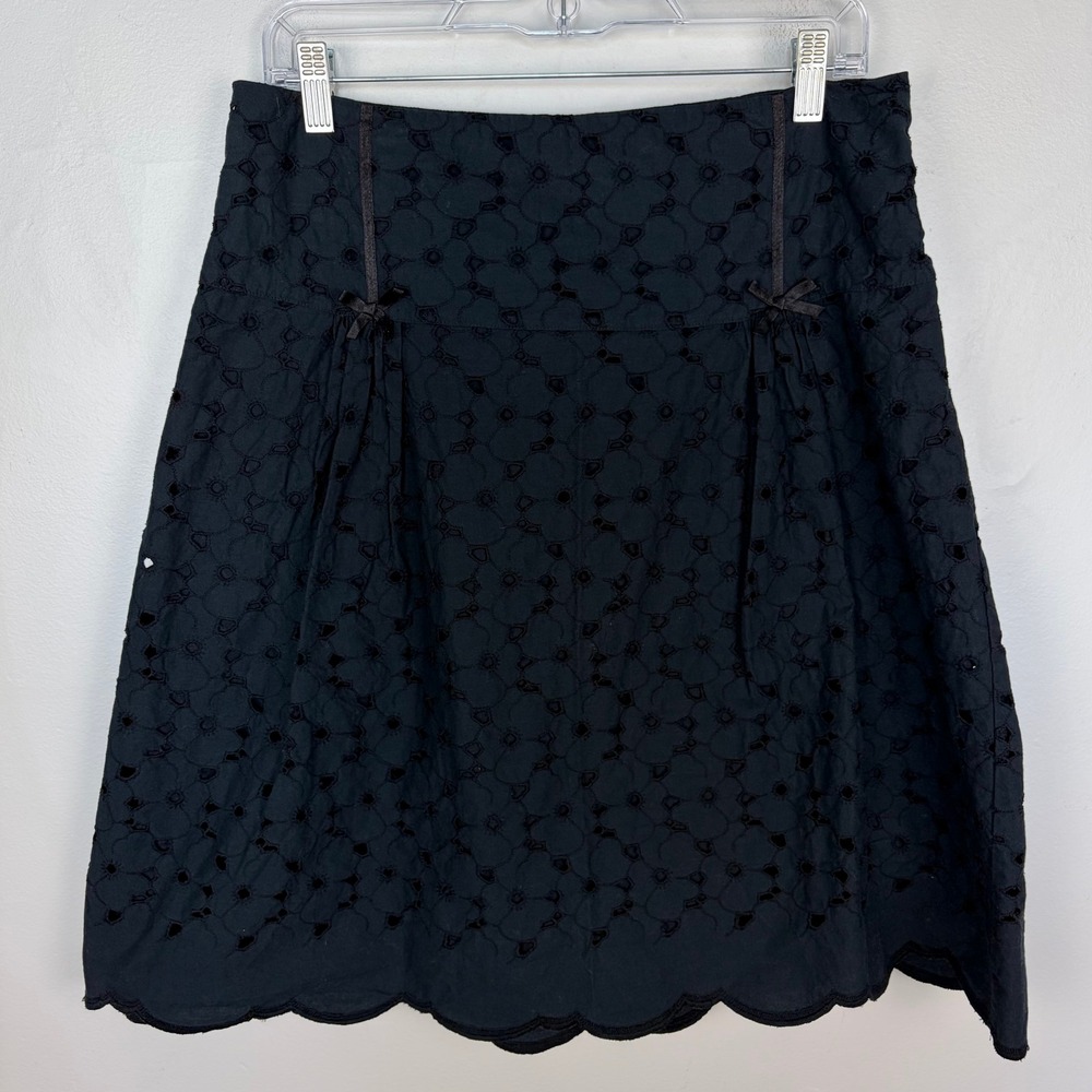 Context Black Eyelet High Rise Fit and Flare Skirt Pleated Bow Size 10